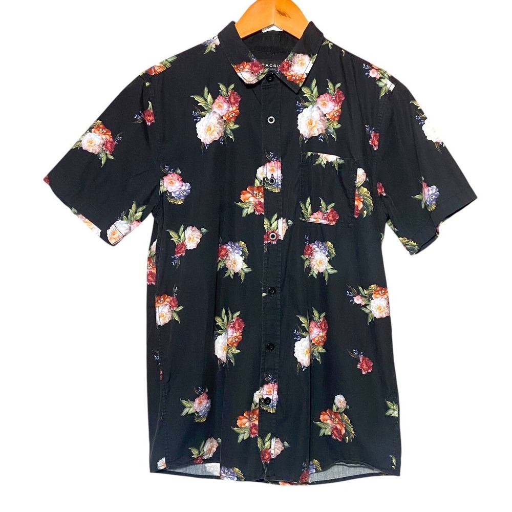 PACSUN Shirt Men's Black Floral Short Sleeve Button Up Size Medium